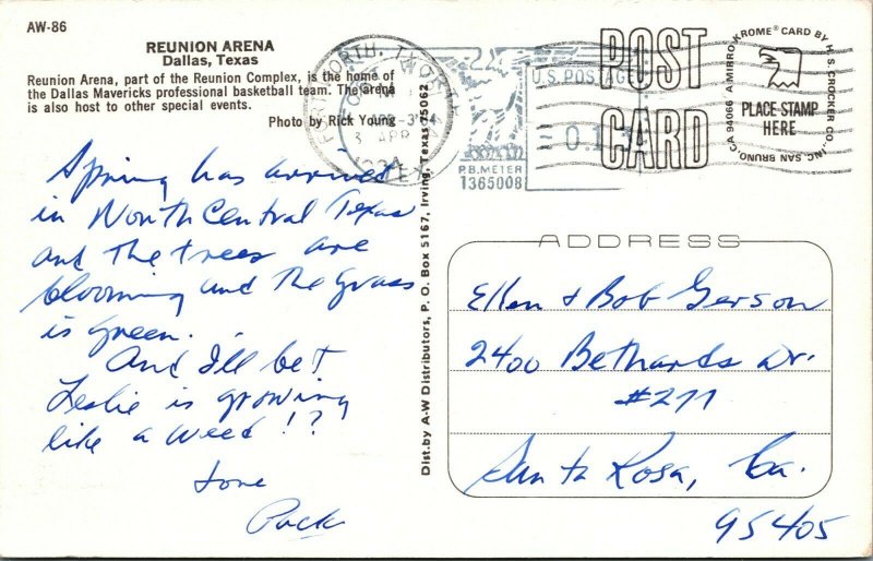 c1980s Reunion Arena Dallas Texas home of Mavericks Stars postcard B397