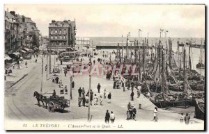 Old Postcard Treport L & # 39Avant Harbor And The Boat Quay