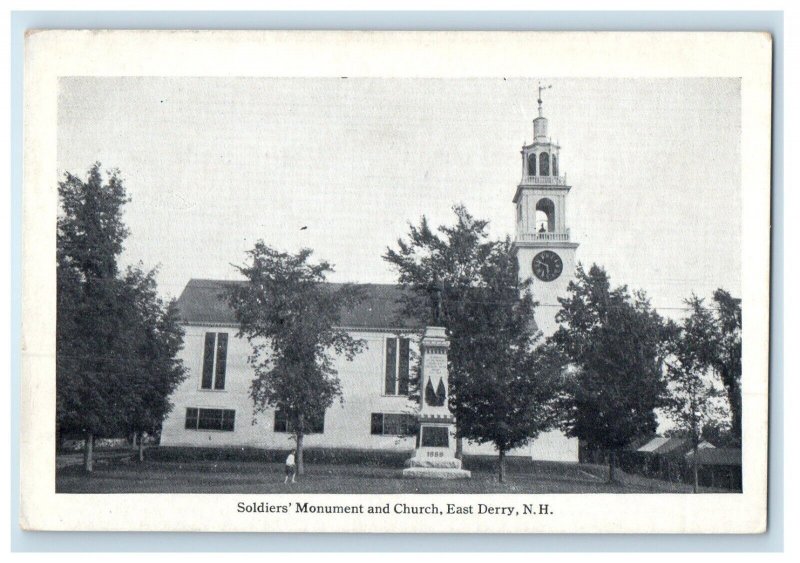 c1910's Soldiers Monument And Church East Derry New Hampshire NH Postcard