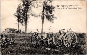 Postcard WWI  - Destroyed French battery near Bellevue northwest of Verdun