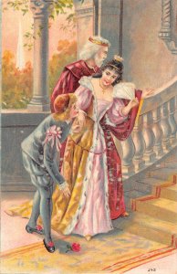 Fairytale 1910 King and Princess with Servant Wait at Stairs postcard B919