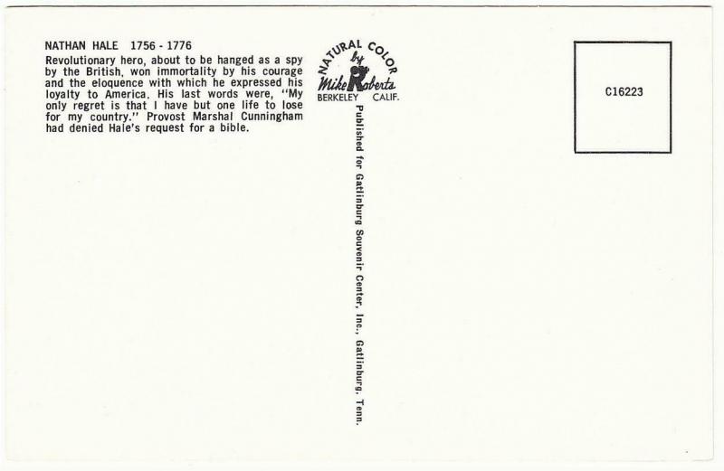 Nathan Hale Execution One Life to Give Gatlinburg Wax Museum Postcard 1950s