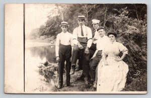 RPPC   Family Photo on Lake  Postcard