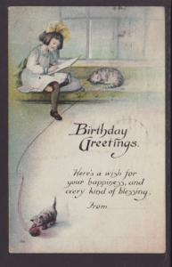 Birthday Greetings,Cats,Girl Postcard