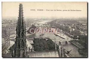 Paris - 4 - View of the Seine taking Notre Dame Old Postcard