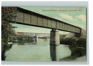 c.1907-15 Postcard Railroad Bridges Monteray Janesville Wisconsin  