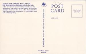 Vancouver Airport Hyatt House Richmond BC Hotel Unused c1974 Postcard E24