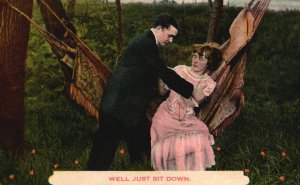 Vintage Postcard 1910's We'll Just Sit Down Lovers Couple Moments