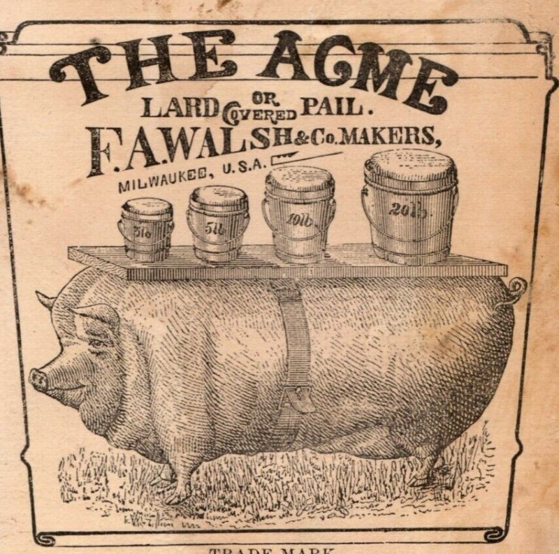 1880s Engraved FA Walsh & Co Tinware Flanging Seaming Machines Hog As Table P156