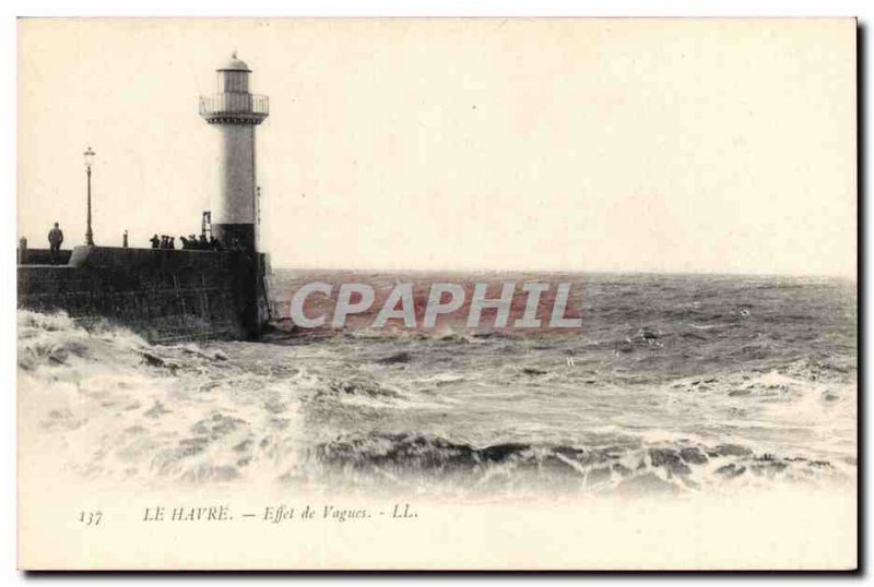 Old Postcard Lighthouse Havre Effect waves