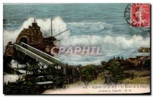 Old Postcard Biarritz Le Rocher de la Vierge During Storm