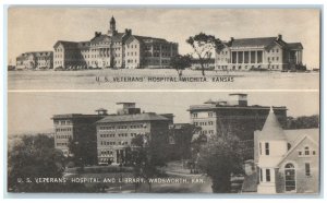 c1940s US Veteran Hospital And Library Wadsworth Wichita Kansas KS Tree Postcard