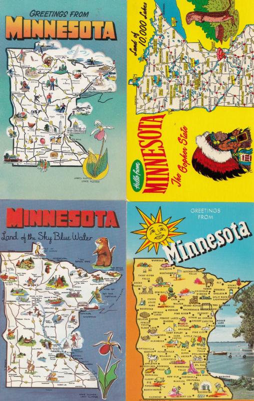 Minnesota Greetings From 4x Map Postcard s