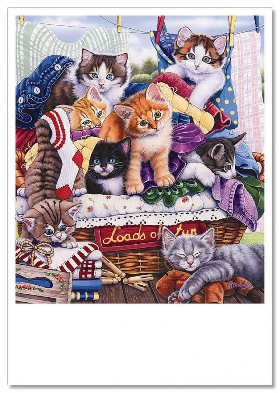 FUNNY CATs Textile Linen Wash Comic by Jenny Newland MODERN Postcard