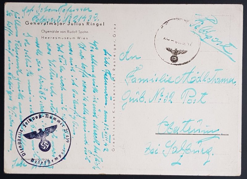 GERMANY THIRD 3rd REICH ORIGINAL POSTCARD GENERAL MAJOR JULIUS RINGEL
