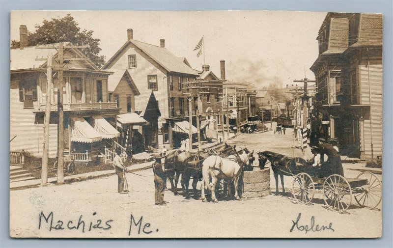 MACHIAS ME STREET SCENE STORE FRONT SIGNS ANTIQUE REAL PHOTO POSTCARD RPPC