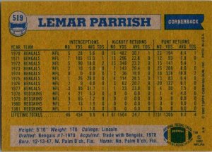 1982 Topps Football Card Lemar Parrish Washington Redskins sk8972