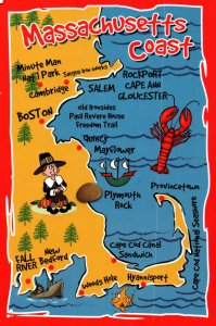 Massachusetts Coast - Land of Pilgrims and Patriots  - Large Size Postcard