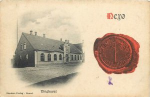 Danmark Merø Nerø 1909 brevkort Denmark postcard seal cres heraldry Assens