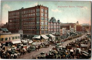 View of Wagons, Vendors Haymarket Square Chicago IL Vintage Postcard F03