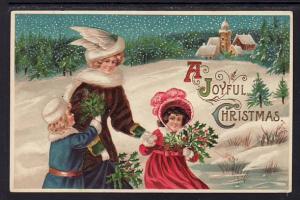 Joyful Christmas Woman and 2 Girls Post Card  5348