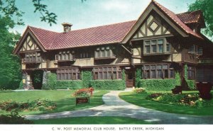 Vintage Postcard C. W. Post Memorial Club House Battle Creek Michigan MI