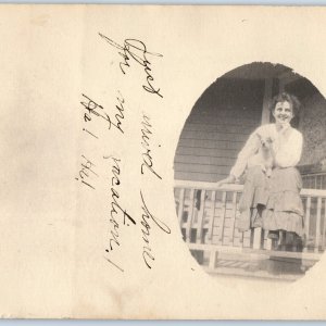 c1900s Cute Woman Smile Little Dog RPPC Win. (Winthrop) & Storm Lake RPO IA A186