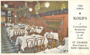 KOLB'S The Grill Restaurant Interior St. Charles New Orleans, LA c1940s Postcard