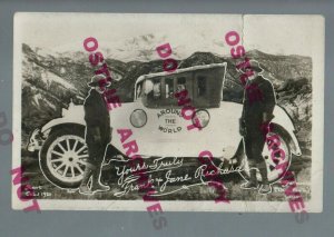 RPPC 1921 AROUND THE WORLD Traveler CAR Frank & June Richard Cross-Country