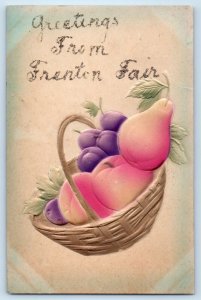 1910 Trenton New Jersey Vintage Postcard Greetings Glitter Embossed Fruit Basket