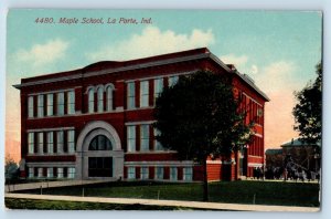 La Porte Indiana Postcard Maple School Building Exterior View Tree 1915 Vintage