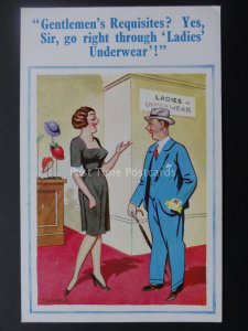 Donald McGill Postcard SHOP - GENTLEMENS REQUISTES LADIES UNDERWEAR c1950's