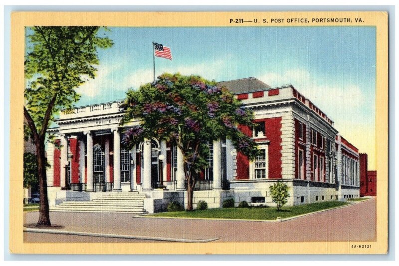 c1940 US Post Office Exterior Building Portsmouth Virginia VA Vintage Postcard