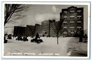 1937 St. Joseph's Hospital View Winter Snow Milwaukee WI RPPC Photo Postcard