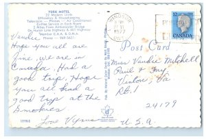 1977 York Motel On Huron Line and 401 Highway Windsor Ontario Canada Postcard