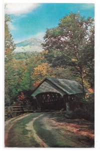 NH Franconia Notch Mt Liberty Covered Bridge Flume Bus Rd Vntg Postcard