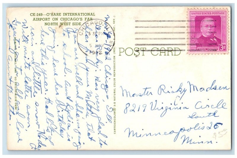 Chicago Illinois IL Postcard O'hare International Airport Terminal 1962 Vintage