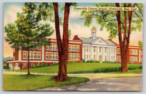 Greenville New York~Central School Bldg~Cupola~Classical Revival~Linen Postcard