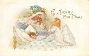 SANTA CLAUS Blue Robe MERRY CHRISTMAS Children 1910 Embossed Vintage Postcard