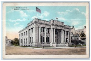1923 Public Library Exterior Building Street US Flag Road Dallas Texas Postcard 
