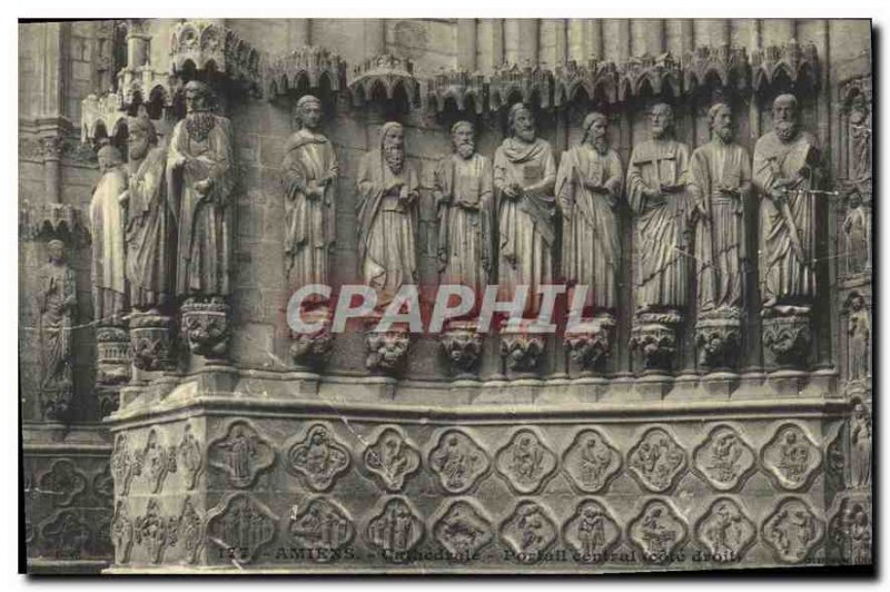 Old Postcard Amiens cathedral Central portal right side