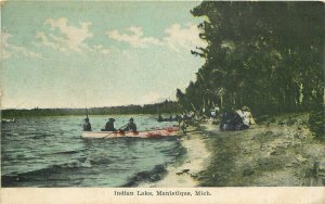 Artist impression Boat Indian Lake Manistique Michigan 1917 Postcard 20-7484