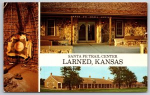 Banner Greeting~3 Views of Santa Fe Trail Center Larned Kansas~Vintage Postcard