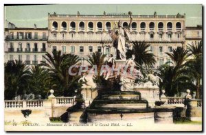 Old Postcard Toulon Monument De La Federation and Grand Hotel
