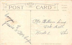 EASTER GREETINGS c1915 Embossed Postcard Girl By Stream Tulips