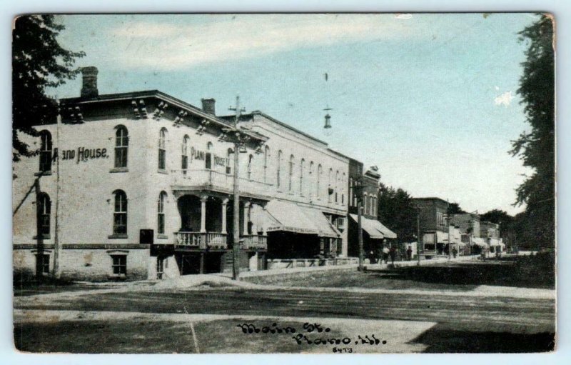 PLANO, Illinois IL~ MAIN STREET Scene 1910s Plano House- Kendall County Postcard 