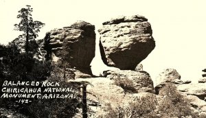 1930s CHIRICAHUA NATIONAL MOUNMENT ARIZONA BALANCED ROCK RPPC POSTCARD P1266