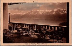 Switzerland Terrasse Kurhaus Victoria Orselina Locarno Vintage Postcard 09.81