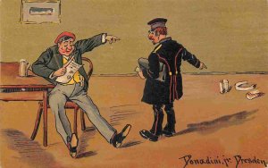 Drunk Man Postman artist signed Donadini Jr Dresden Germany 1910c postcard