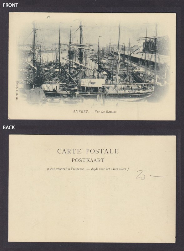 Vintage Postcard Belgium Antwerp Basins Ships